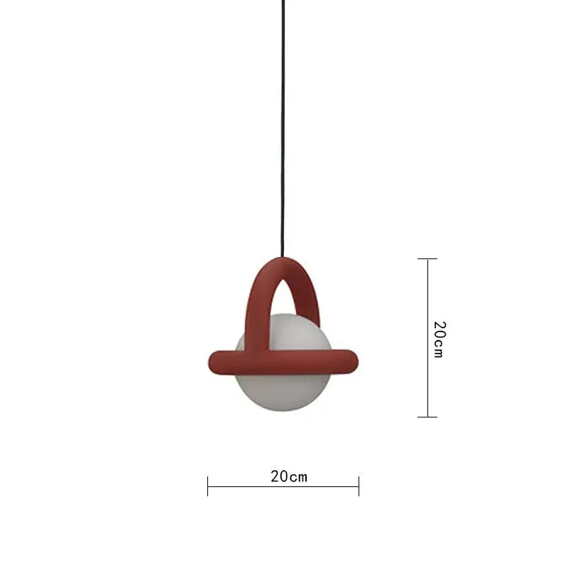 A minimalist red and white decorbites led pendant light with acrylic ball and metal wire for dining room and kitchen use