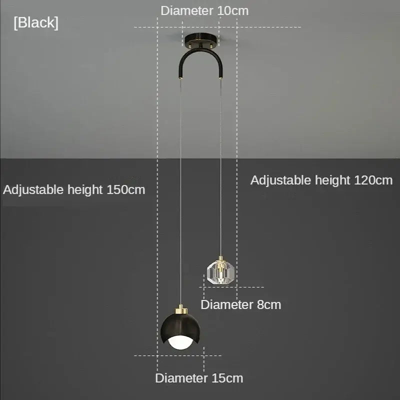 Black decorbites led pendant lights with sleek curved ceiling mount and adjustable height 120-150cm for luxury decor