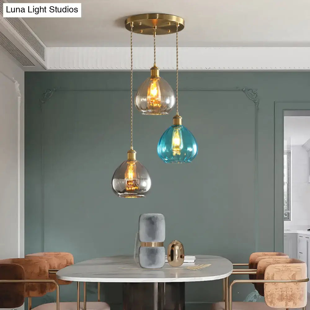 DecorBites vintage glass onion multi ceiling light pendant with brass fixtures and amber teal clear glass shades