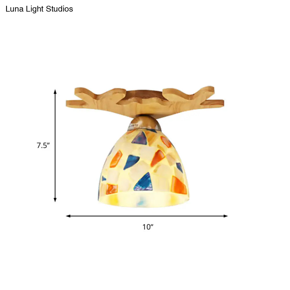 DecorBites™ Deer Horn Antique Ceiling Mount Light: Beige Glass Lamp for Shops