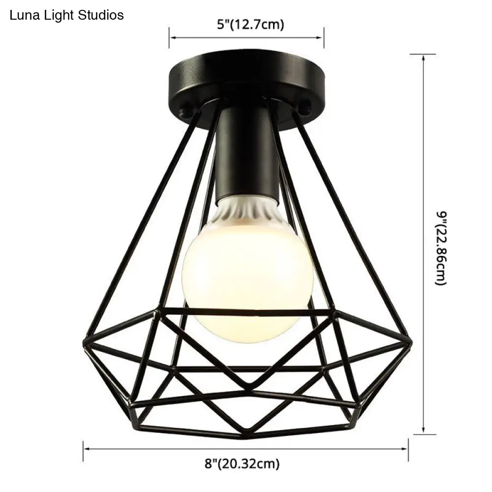 DecorBites™ DecorBites™ Diamond Cage Semi Flush Mount Ceiling Light Fixture – Retro Industrial Style for Restaurants