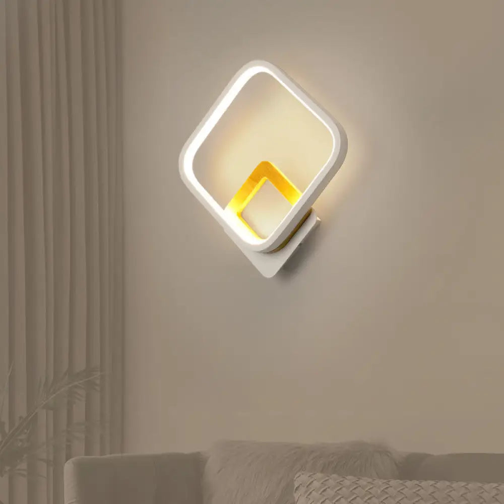 DecorBites™ Diamond-Frame LED Wall Sconce: Minimalist White & Wood Light with Warm/White Glow