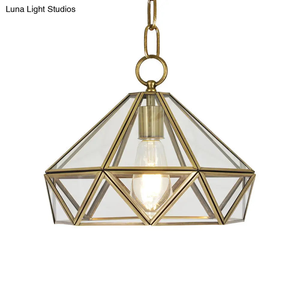 DecorBites™ Diamond Pendant Ceiling Light in Brass with Clear Glass for Bedroom