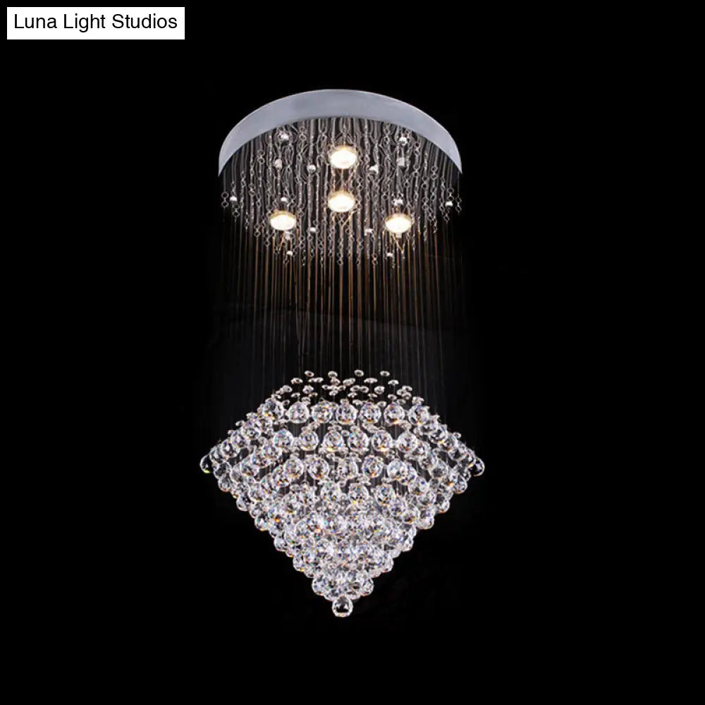 DecorBites™ Diamond Shaped Ceiling Light in Contemporary Satin Nickel with Crystal Flush Mount