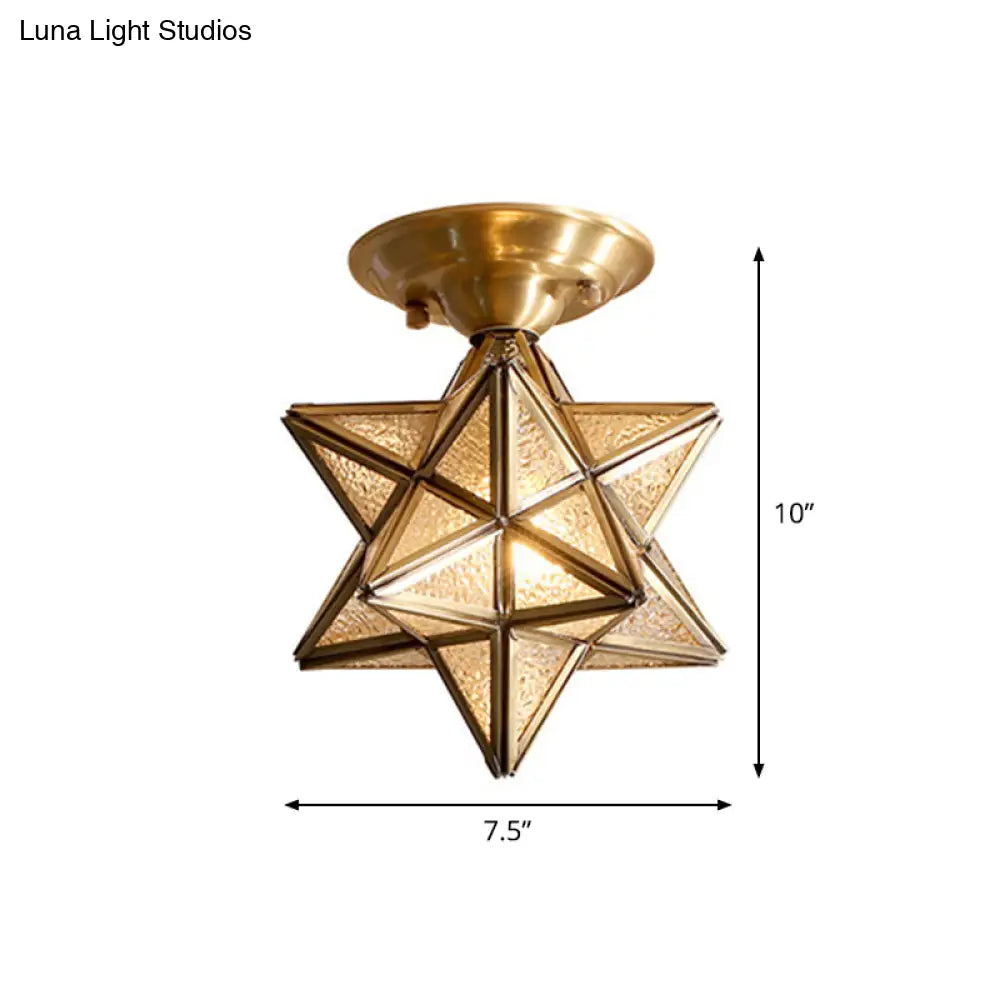 DecorBites™ DecorBites™ Diamond/Star Traditional Bedroom Ceiling Light - Transparent Glass, 1-Light Brass Flushmount