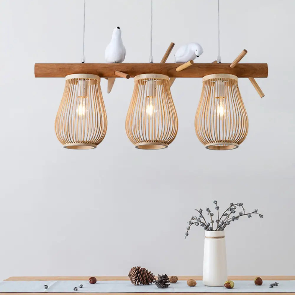 DecorBites™ Dining Room Pendant – Beige Hanging Lamp with Bamboo Barrel Shade