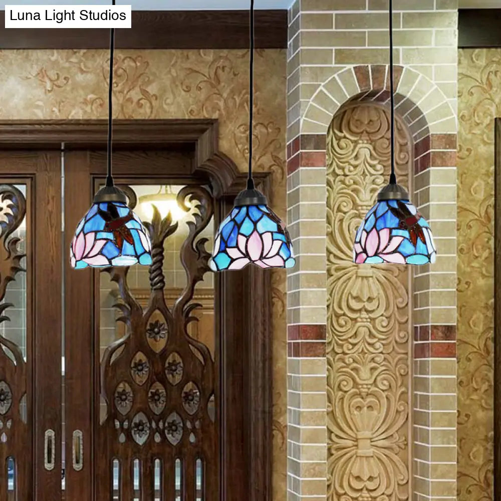 DecorBites™ Dining Table Hanging Lights: Dragonfly Linear Fixture with Art Glass Shade (3-Light)