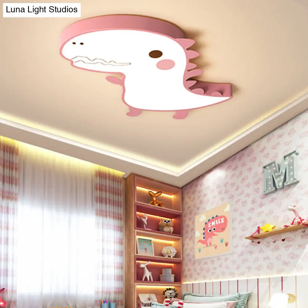 DecorBites™ Dinosaur Flushmount Lamp: Pink/Green Cartoon LED Ceiling Light with Acrylic Diffuser (Warm/White)
