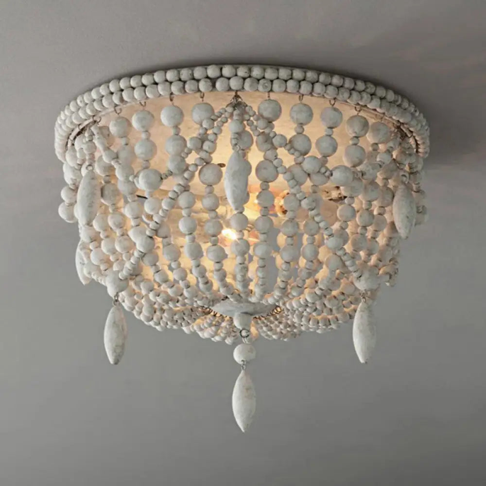 DecorBites™ DecorBites™ Distressed White Retro Beaded Flush Mount Light with 6 Heads- Wood Close to Ceiling Lamp
