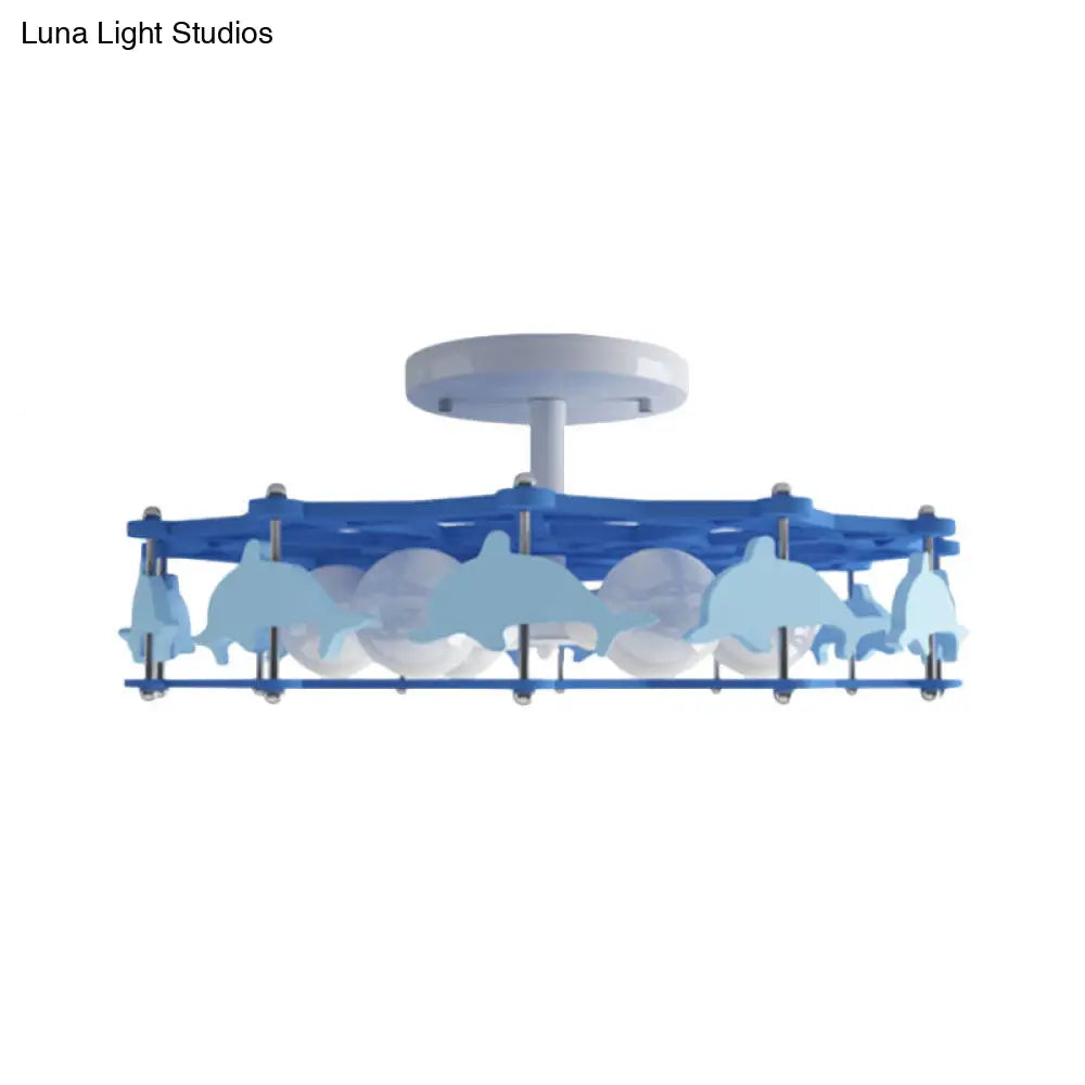Lámpara de techo DecorBites™ Dolphin Kindergarten - Diseño de dibujos animados, montaje empotrado en metal azul con 6 bombillas