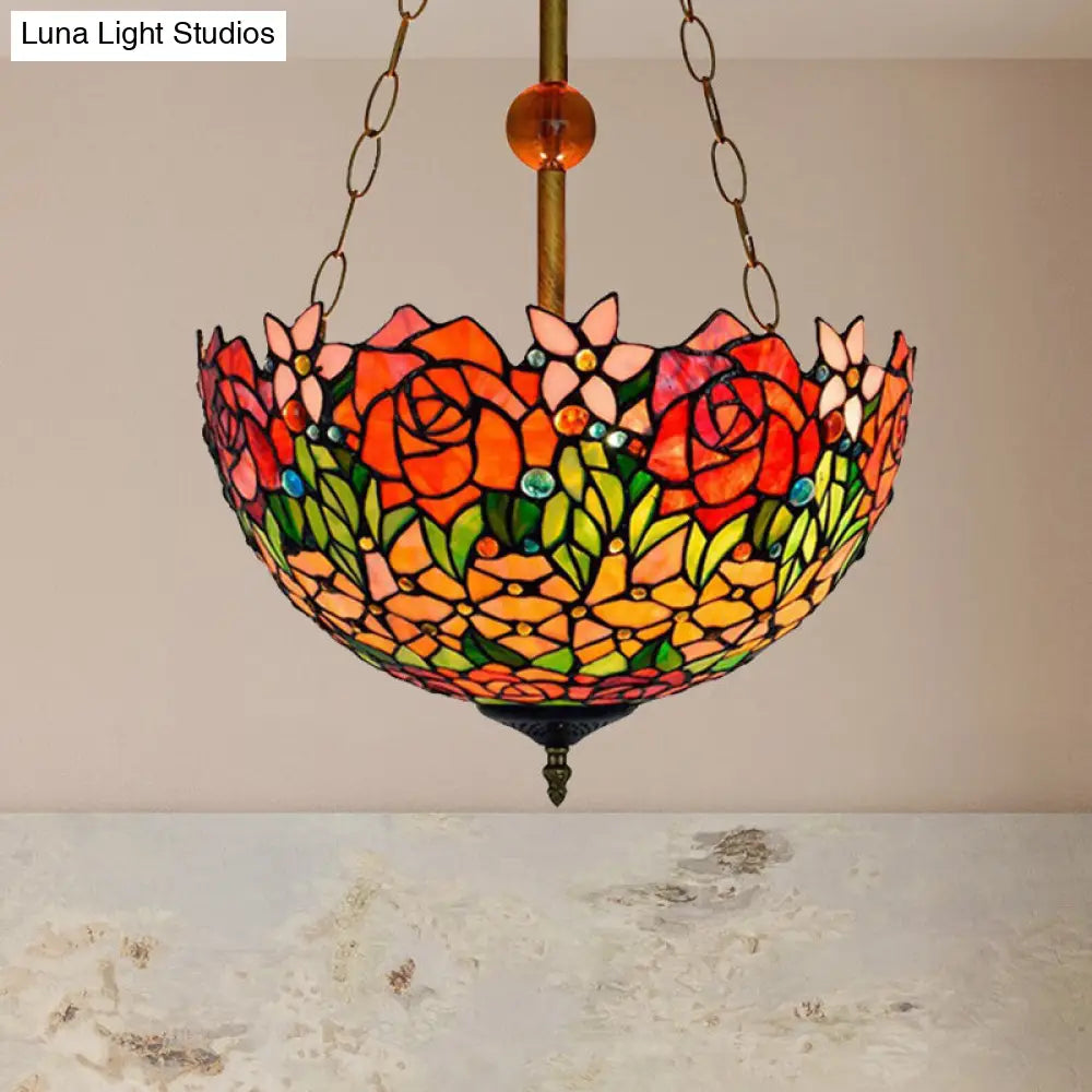 DecorBites™ Dome-Shaped Stained Glass Semi Flush Light - Retro Style for Dining Room (16" W, 1 Light)