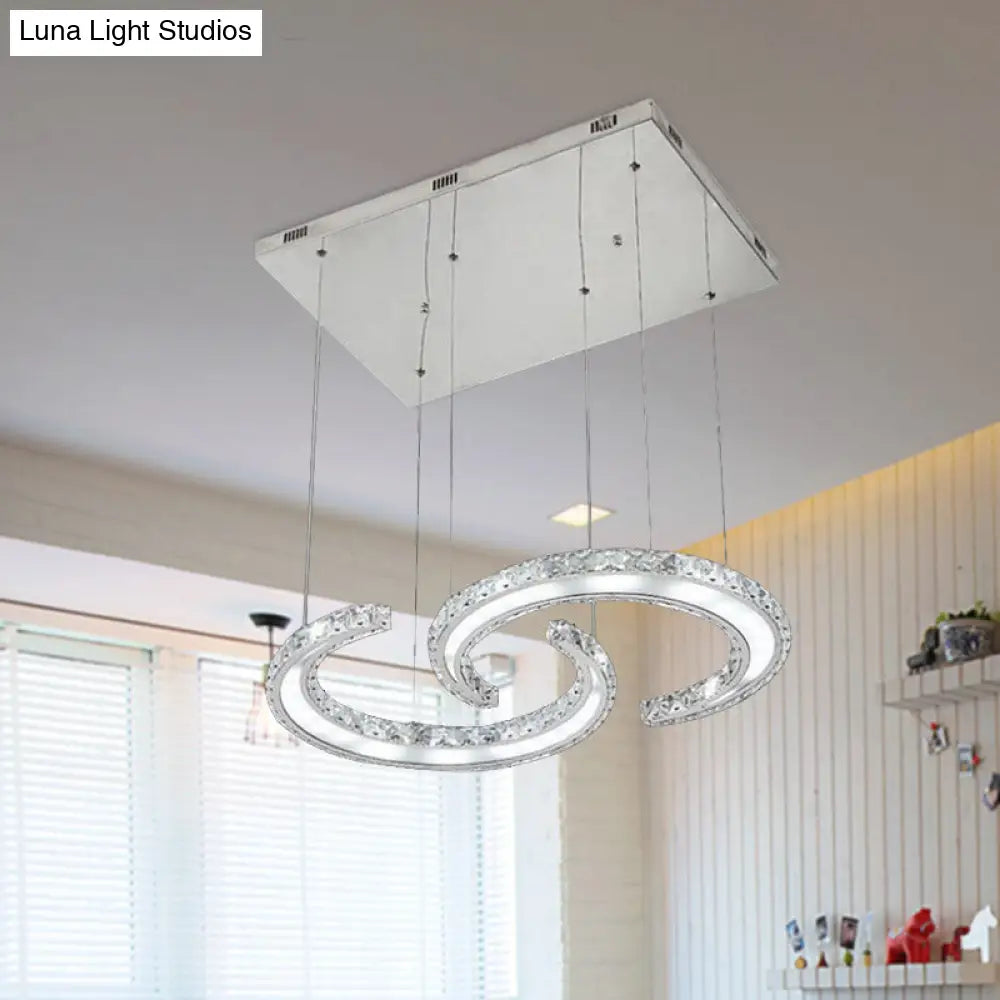 Double C-Shape Suspension Pendant LED Chandelier with K9 Crystal and Chrome Finish in Warm/White/3 Colors