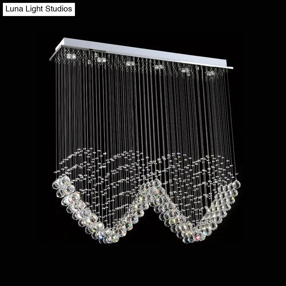 DecorBites™ DecorBites™ Double Heart Crystal Chandelier - Modern Satin Nickel Flush Mount with 5 Lights