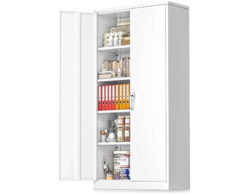 71 Metal Storage Cabinet With Pegboard, Locking Garage Cabinets With Adjustable Shelves