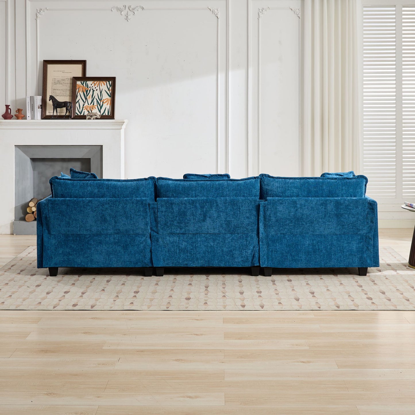 Cloud Sofa Two Seats The Cushion On The Armrest Not Included, Modern Sectional Couch, For Apartment, Comfy Double Layer Upholstered Seat Cushion, Breathable Chenille Fabric, Blue