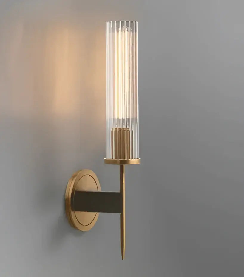Elegant brass wall sconce with black ribbed glass tube and led bulb ideal for decorbites copper wall sconce lighting