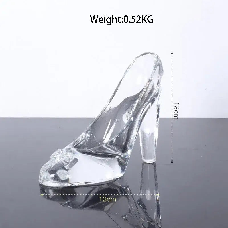 Elegant clear glass high-heeled shoes figurine with a delicate bow used as a shoes figurine decoration for bedroom