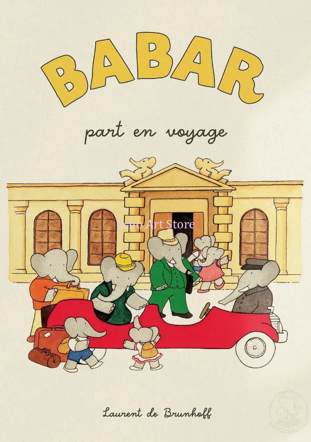 Elephant Babar Family Yoga Poster for Kids Room - 60X90cm Unframed / 10 - Posters