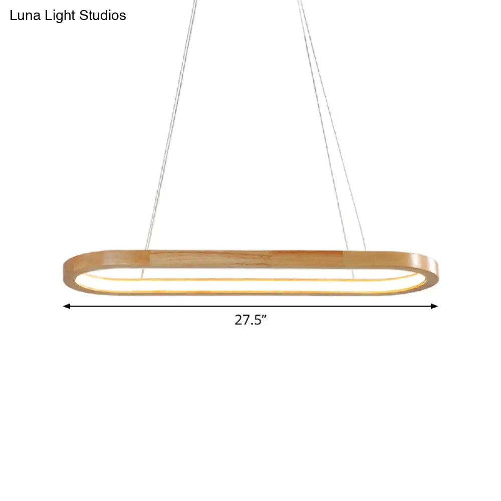 DecorBites™ Ellipse Wood Pendant Lighting Fixture - LED Simplicity in Beige (27.5"/35.5" Long)