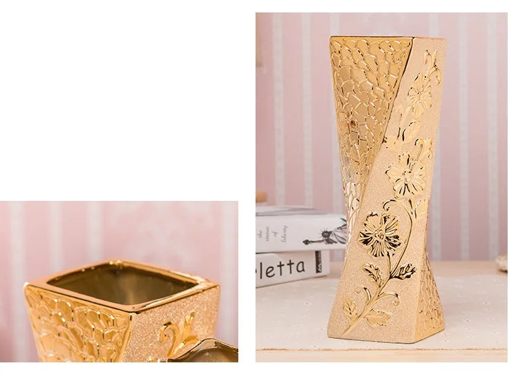 Europe Gold-Plated Ceramic Vase for Home Decor - Vase
