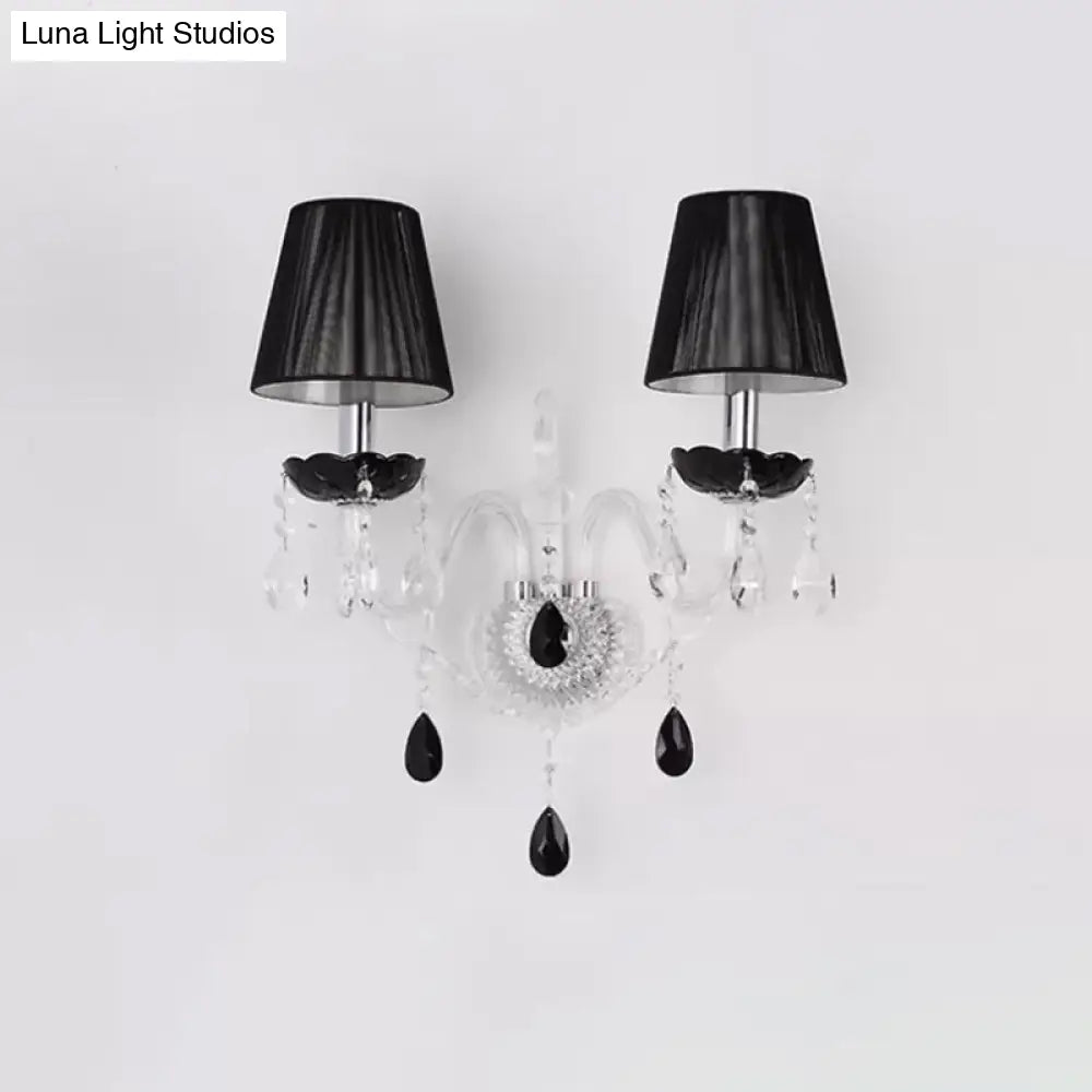 DecorBites™ European Black Crystal Wall Mount Sconce Light with Pleated Linen Shades