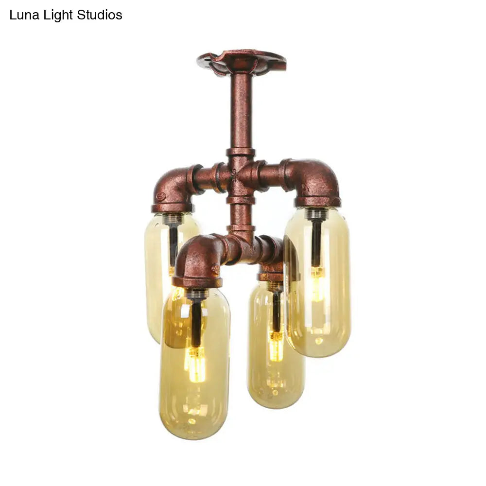 DecorBites™ DecorBites™ Evelyn's Antique Copper 4/6 Lights Ceiling Mount Rustic Style Amber Glass Sputnik Semi Flush Light.