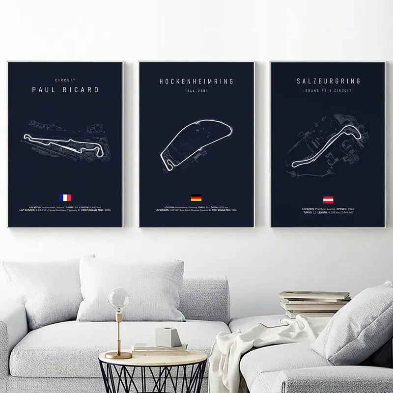 F1 Circuit Canvas Painting for Living Room Decor - Posters
