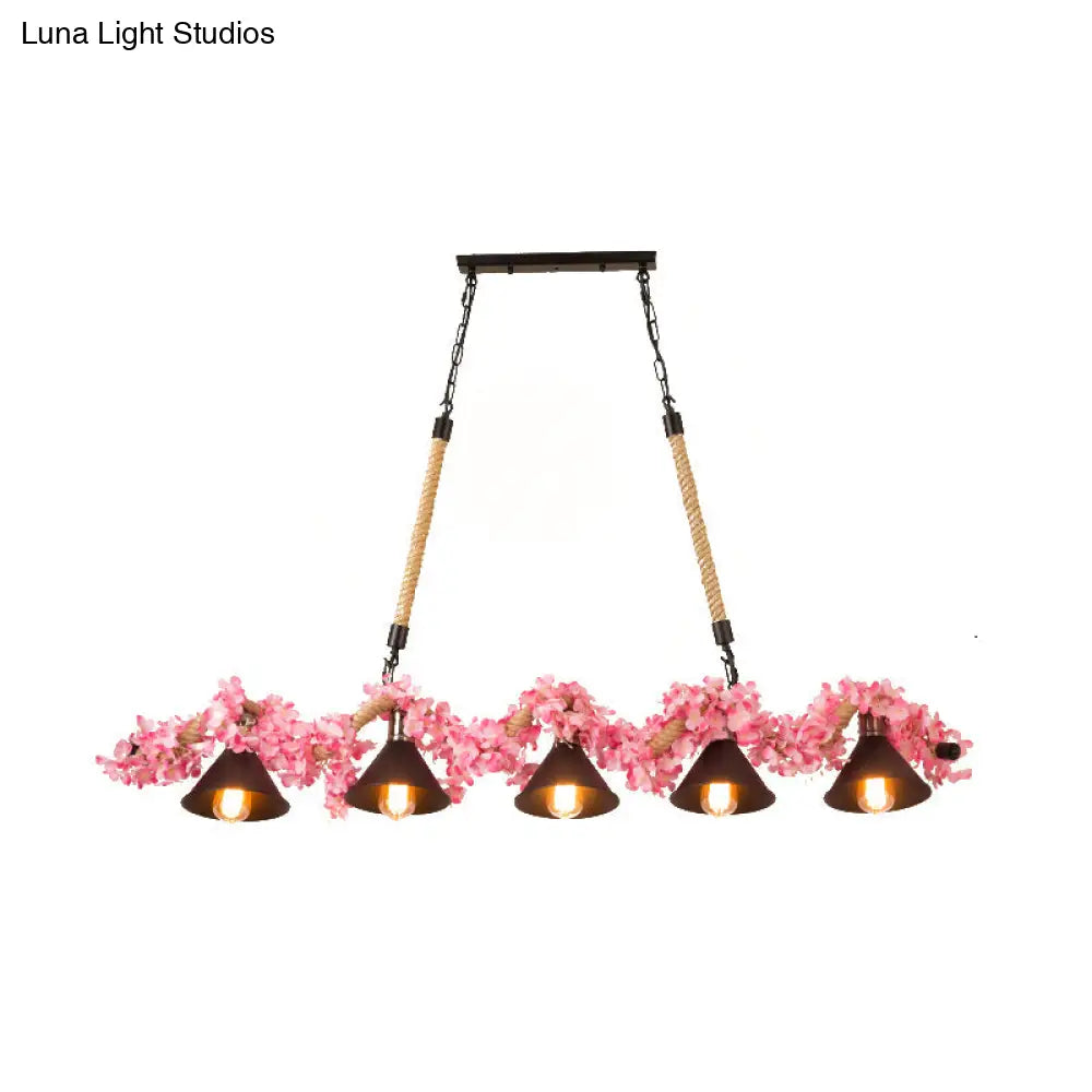 DecorBites™ Factory Conical Island Pendant Light in Pink - 5-Light Metal Hanging Lamp Kit for Dining Room
