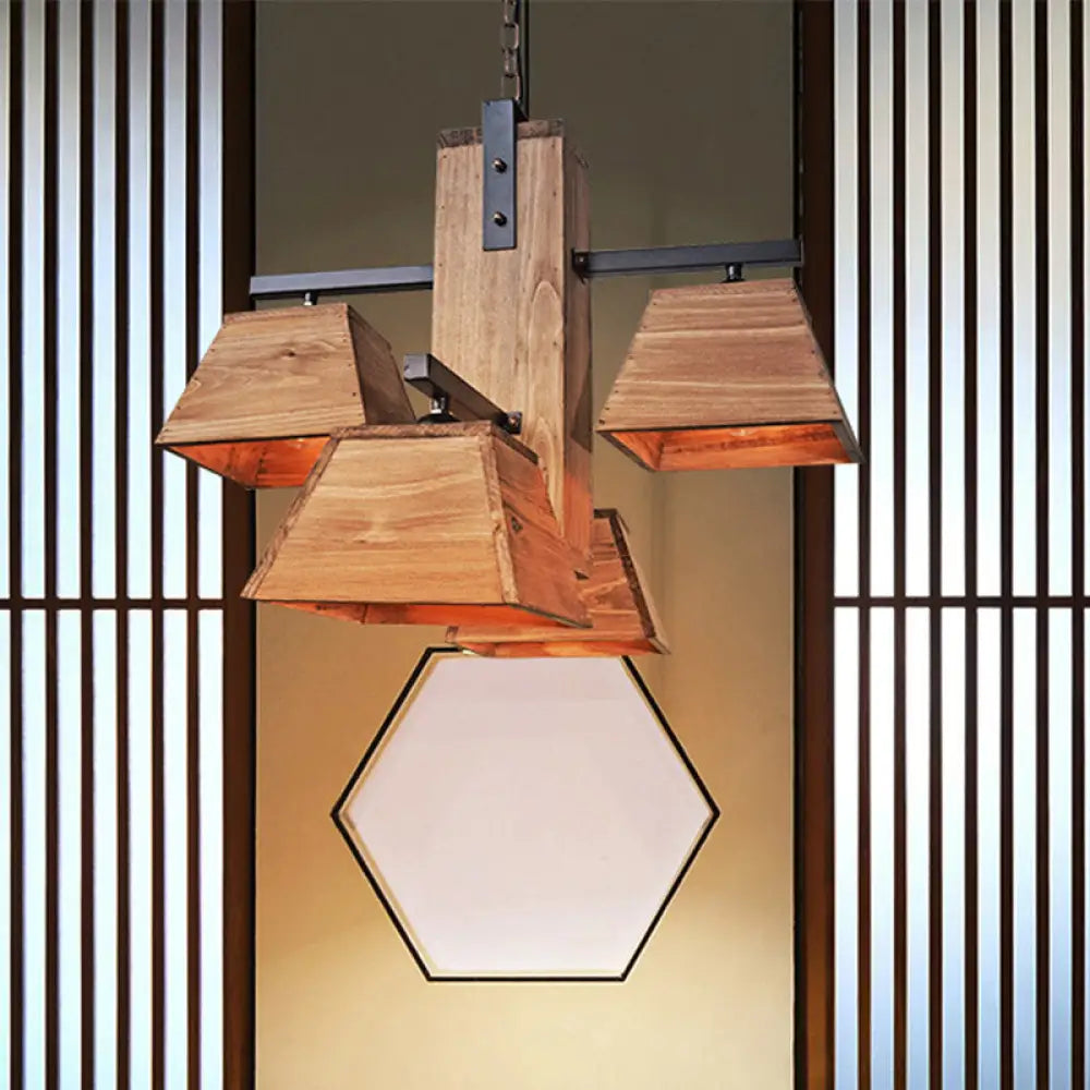 DecorBites™ Factory Wood Island Chandelier - Beige Trapezoid Design with Multiple Lighting Options for Dining Room