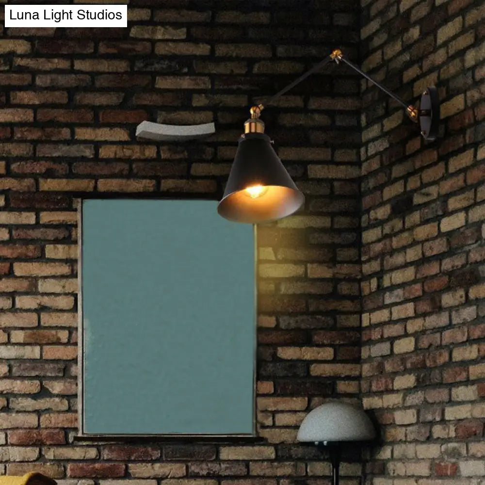 DecorBites™ Farmhouse Bistro Wall Lamp: Adjustable 1-Light Fixture with Black Iron Shade