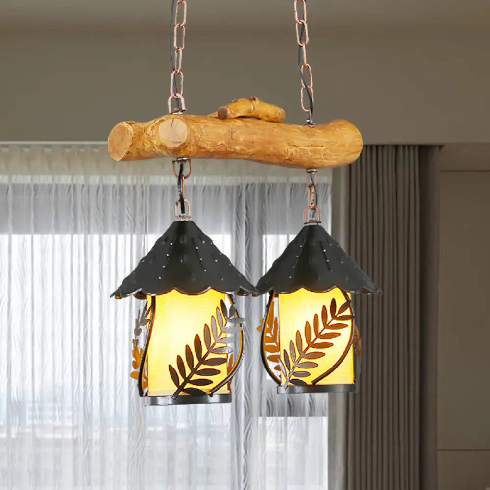 DecorBites™ Farmhouse Black Hanging Lamp for Restaurant Island Lighting with 3 Lights, Cylinder White Fabric/Clear Glass Shade