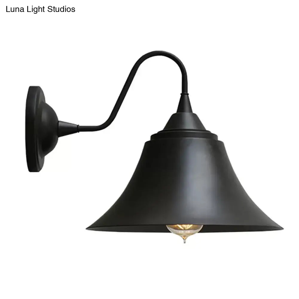 DecorBites™ Farmhouse Black Iron Gooseneck Wall Lamp with Bell Shade and Single Bulb
