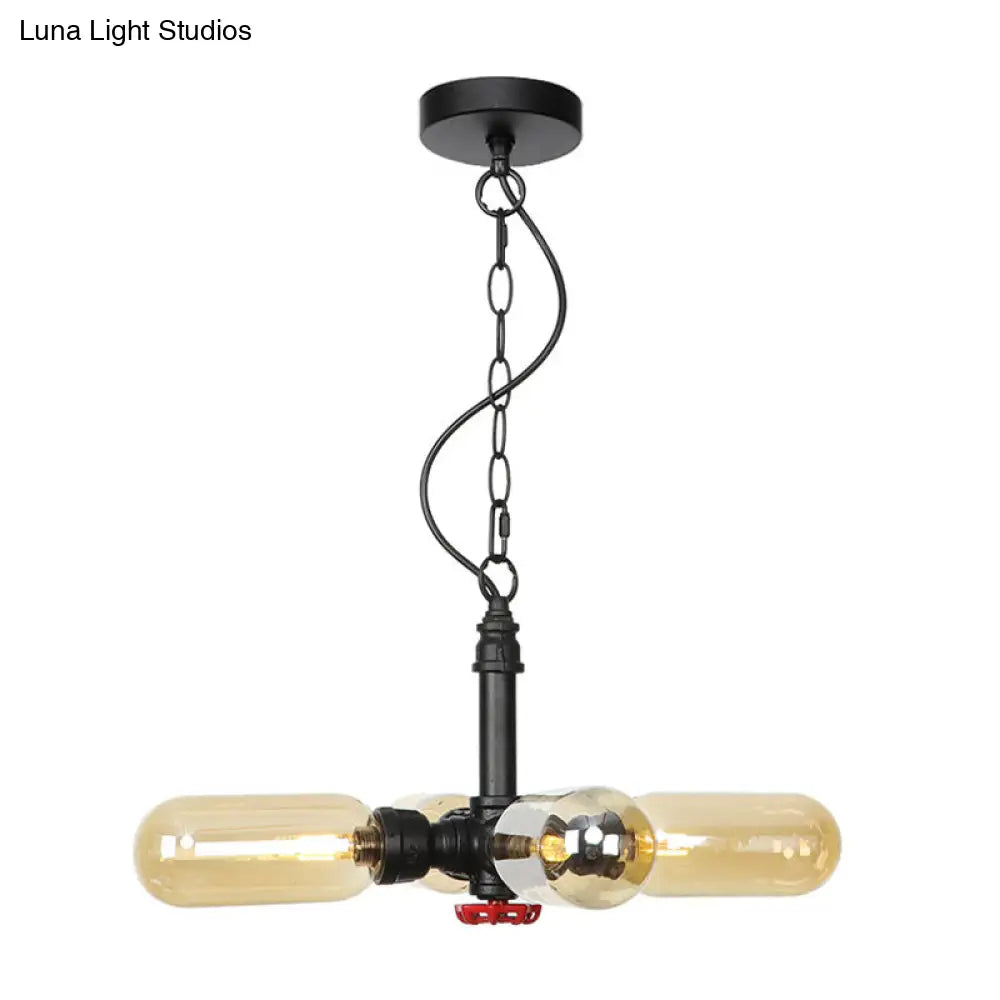 ثريا LED سوداء على شكل مزرعة مع كبسولات زجاجية بلون العنبر/الشفاف - 4 مصابيح