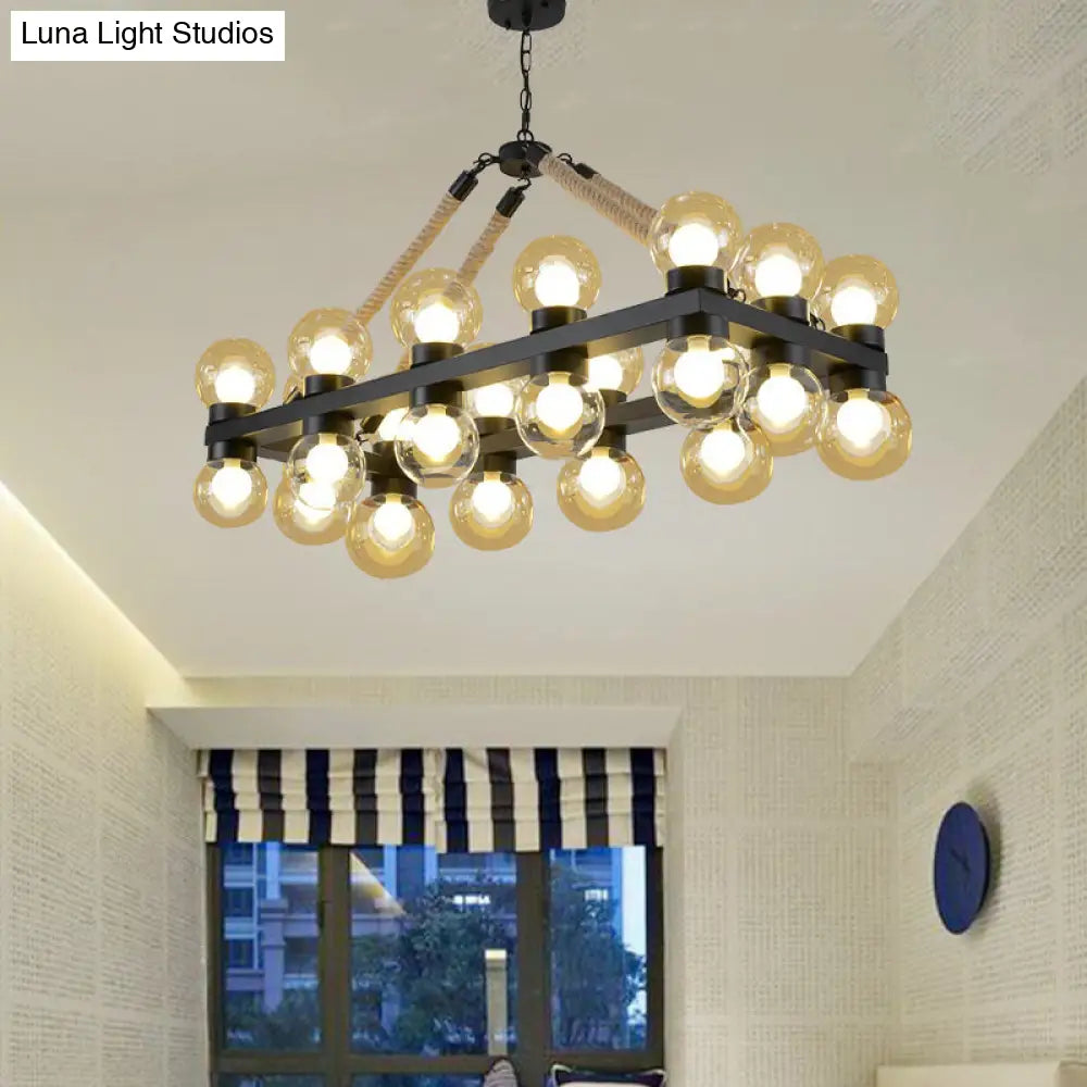 DecorBites™ Farmhouse Black Pendant Light with 24 Cognac Glass Hanging Island Lights for Dining Room