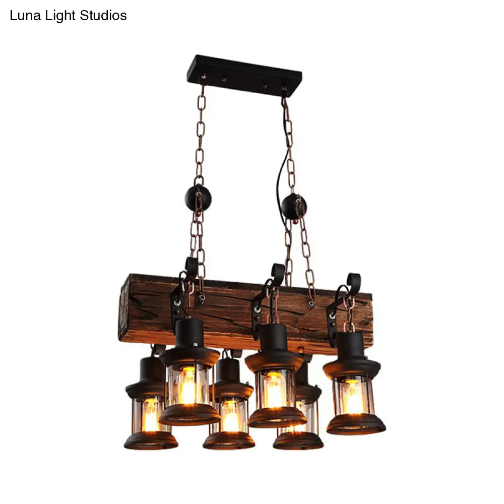 DecorBites™ Farmhouse Ceiling Pendant Light - Clear Glass & Brown Island Lamp Lantern with Wood Block Top - 6 Lights"
Note: It is important to strike a balance between an effective product title for SEO purposes and including key descriptive details.