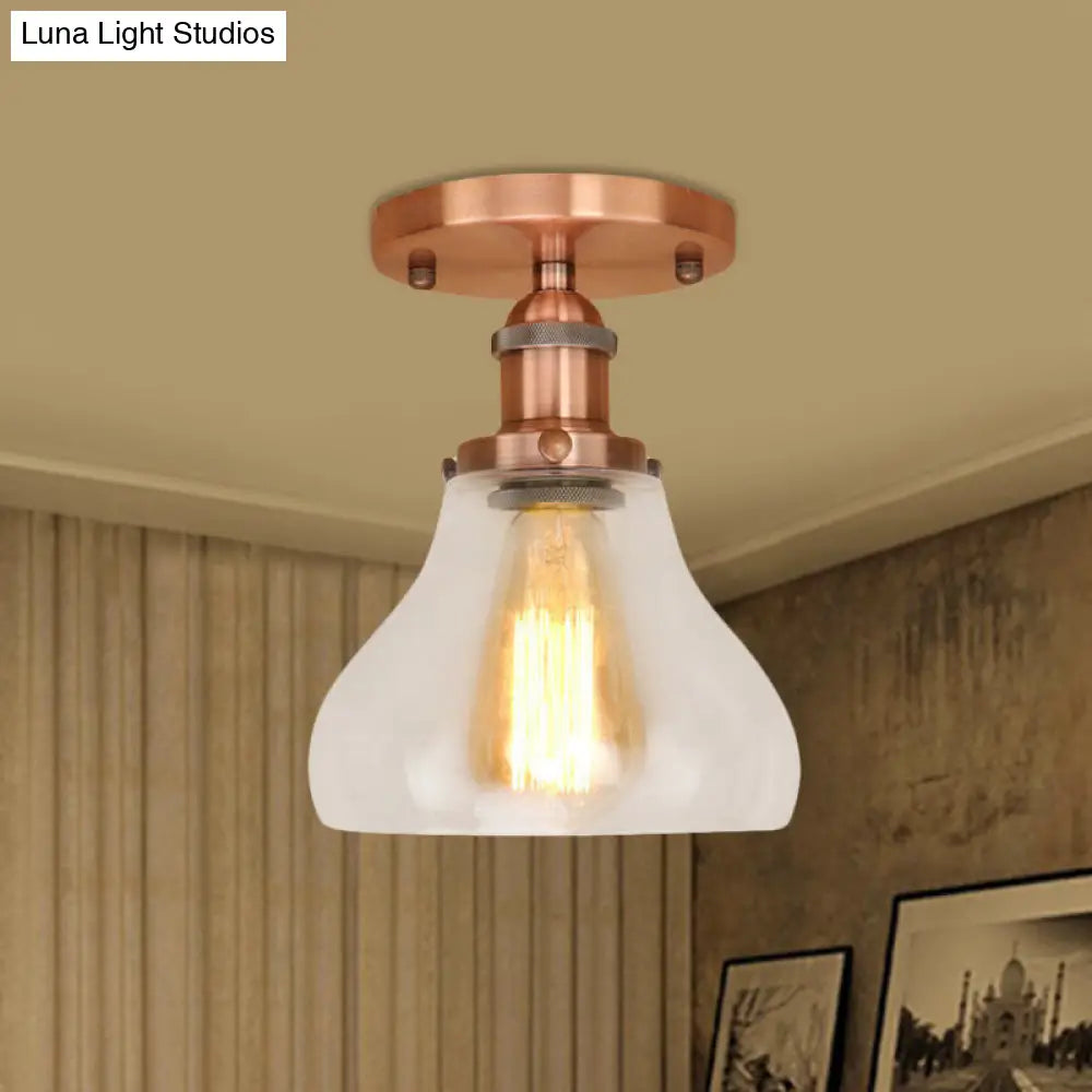 DecorBites™ DecorBites™ Farmhouse Cone Clear Glass Ceiling Lighting Fixture - Single Bulb Semi Flush Mount in Black/Brass/Copper