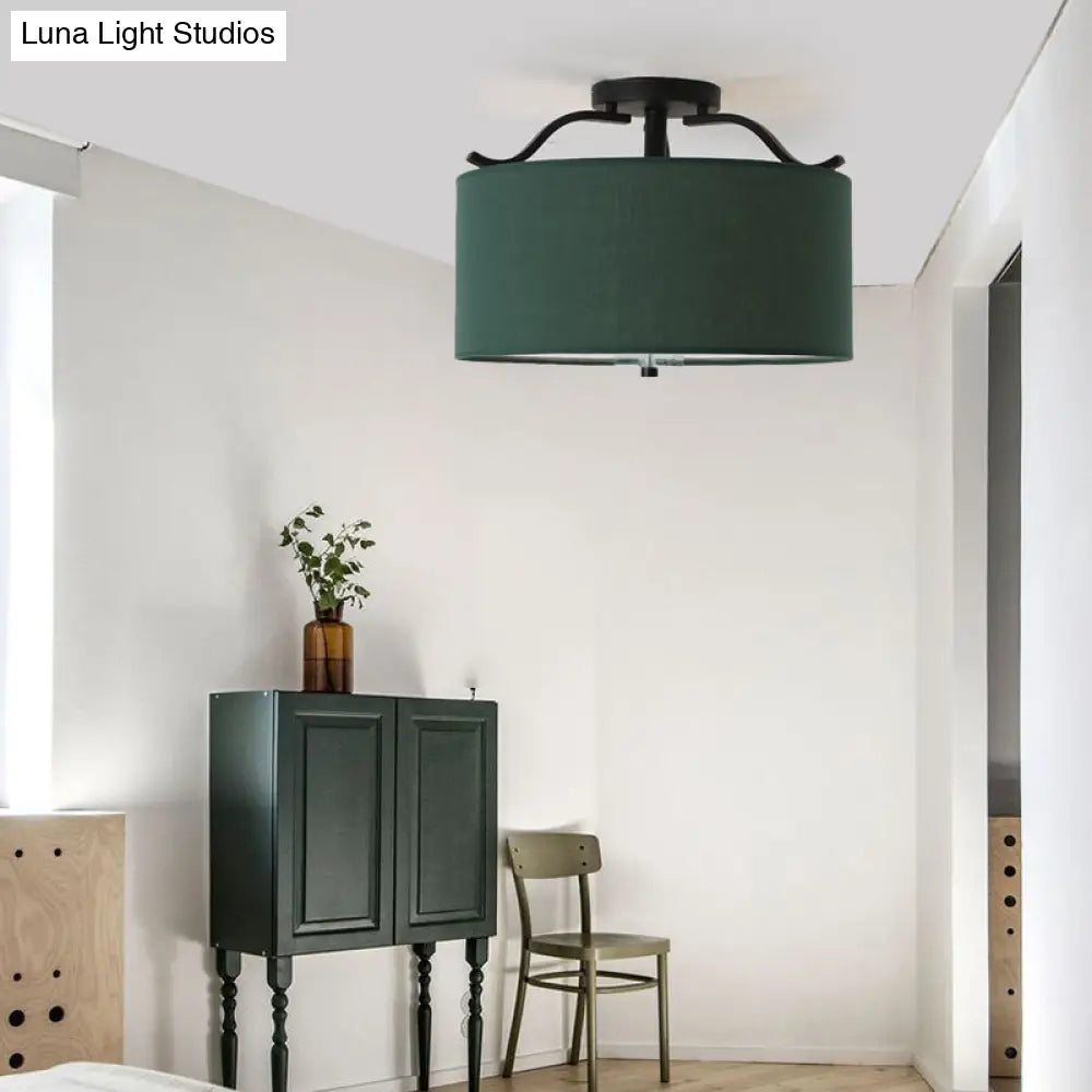 DecorBites™ Farmhouse Green Round Bedroom Ceiling Light Fixture - 16"/18"/19.5" Dia - 3-Light Fabric Semi Flush