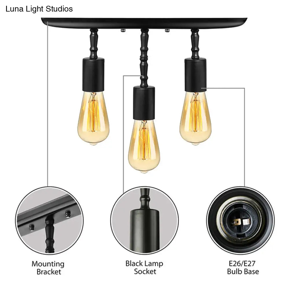 DecorBites™ DecorBites™ Farmhouse Style Iron Semi Flush Mount Ceiling Light Fixture - Open Bulb Design, 3 Lights, Black Lighting for Bedroom