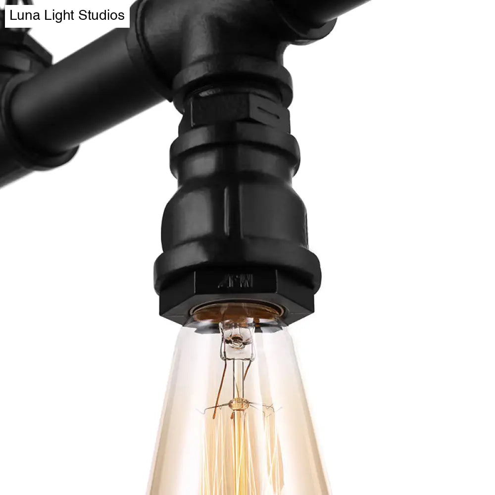 DecorBites™ Farmhouse Style Linear Island Pendant Light with 5 Pipes in Black Metal