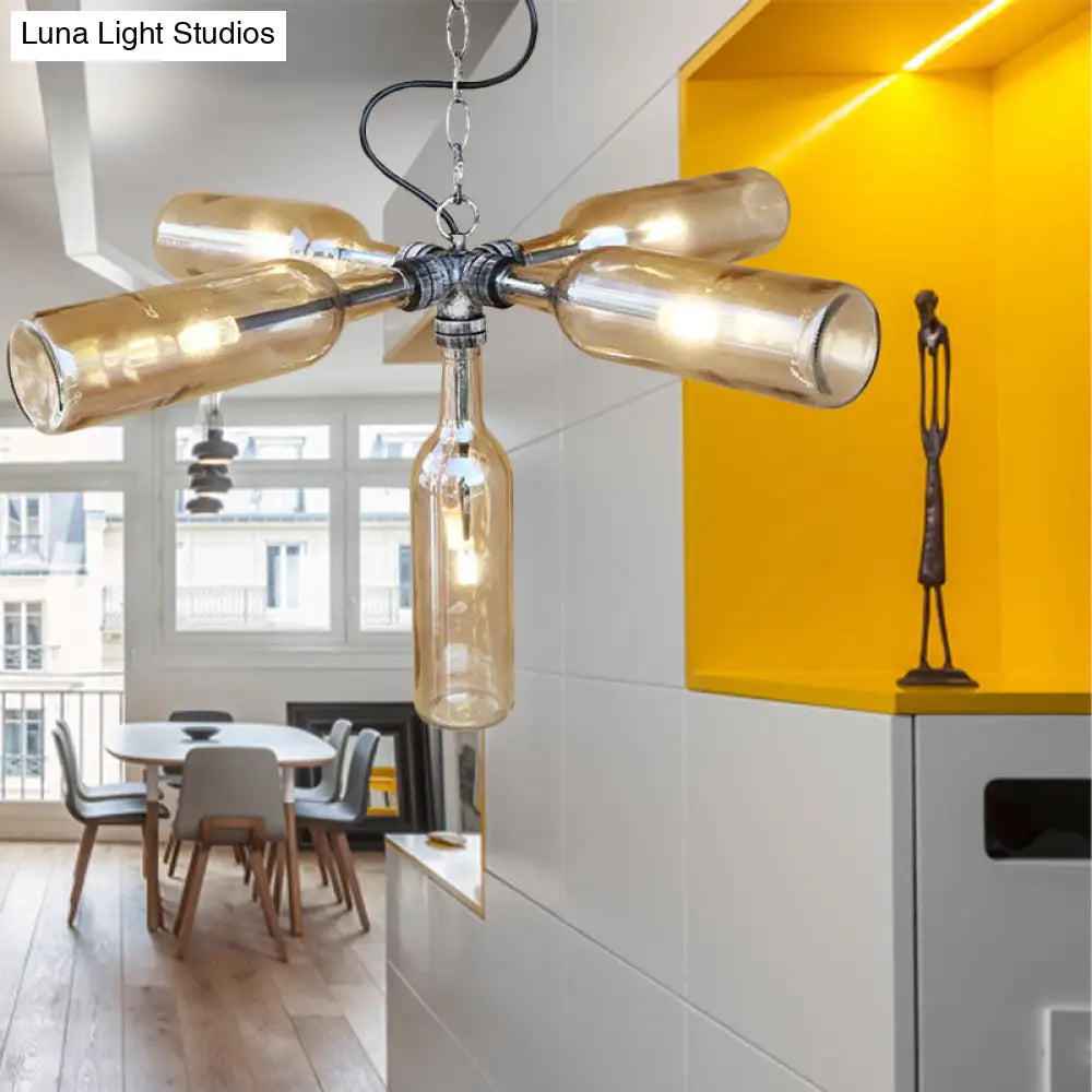 Lámpara de techo colgante de cristal DecorBites™ estilo casa de campo, color gris humo/azul (3/4/5 luces), acabado plateado envejecido/negro.