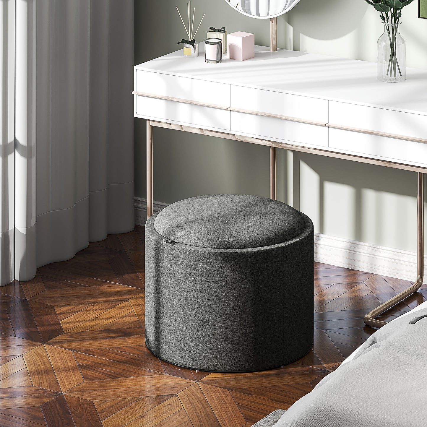 Round Storage Ottoman Coffee Table with Flip Top Tray