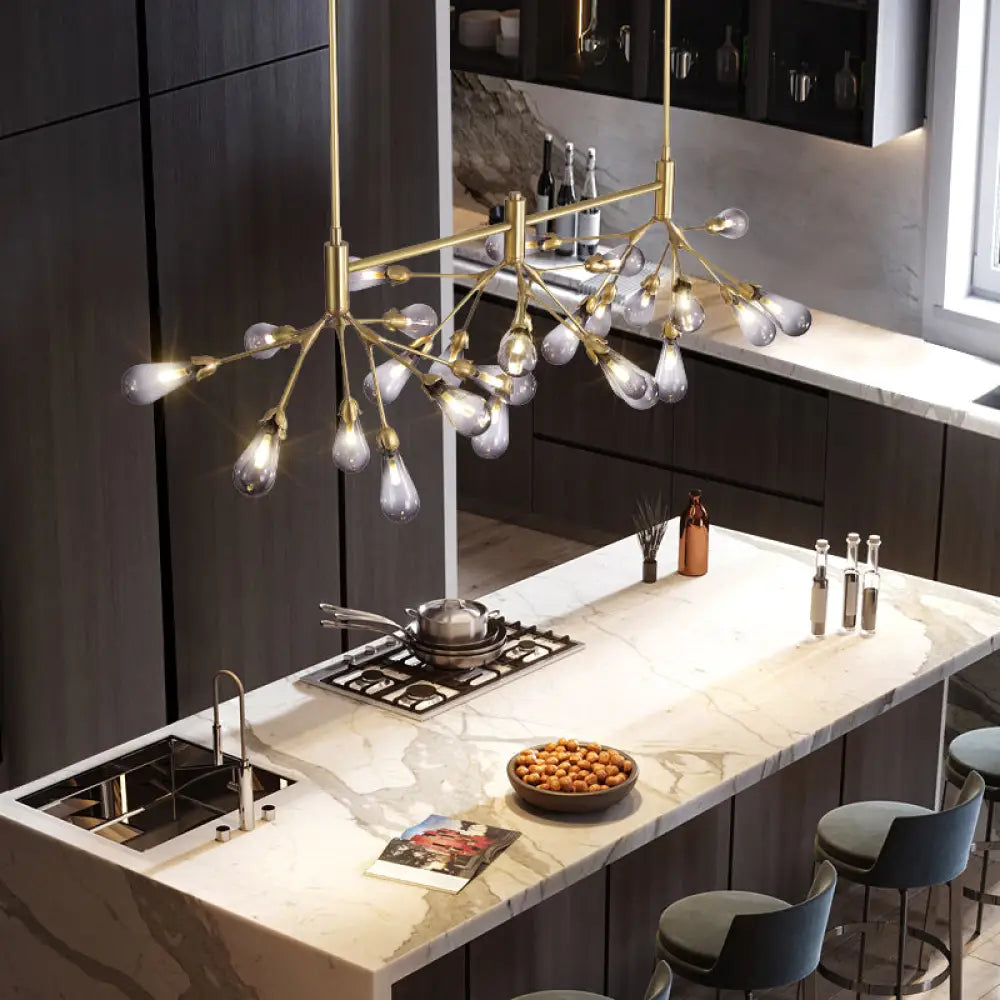 Lámpara colgante DecorBites™ Firefly - Acabado en latón, aplique posmoderno para isla con 27 luces de cristal