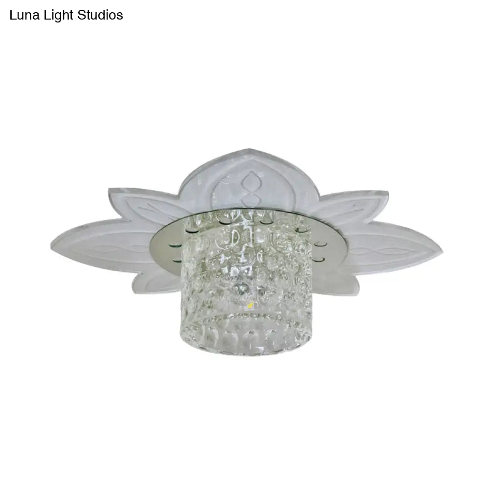 DecorBites™ DecorBites™ Floral Base LED Flush Mount Corridor Light with Clear Crystal Prism Cylinder