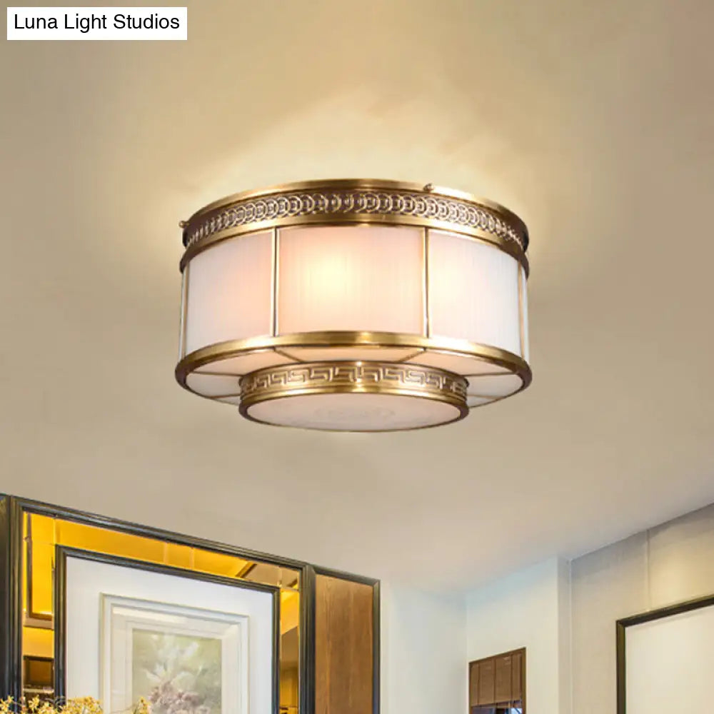 DecorBites™ DecorBites™ Flush Mount Colonial Opal Glass Ceiling Light Fixture with Gold Accent - Ring Restaurant