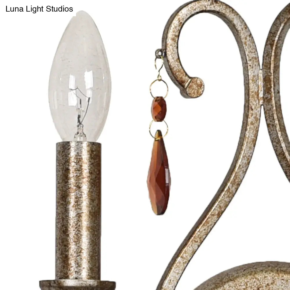 Aplique de pared DecorBites™ estilo francés campestre de hierro con decoración de cristal - Plata envejecida, 2 luces