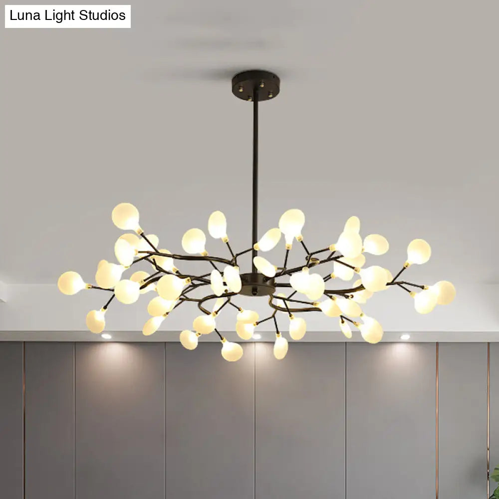 Lámpara de araña Frosted Black Branch - Lámpara colgante metálica moderna para restaurantes