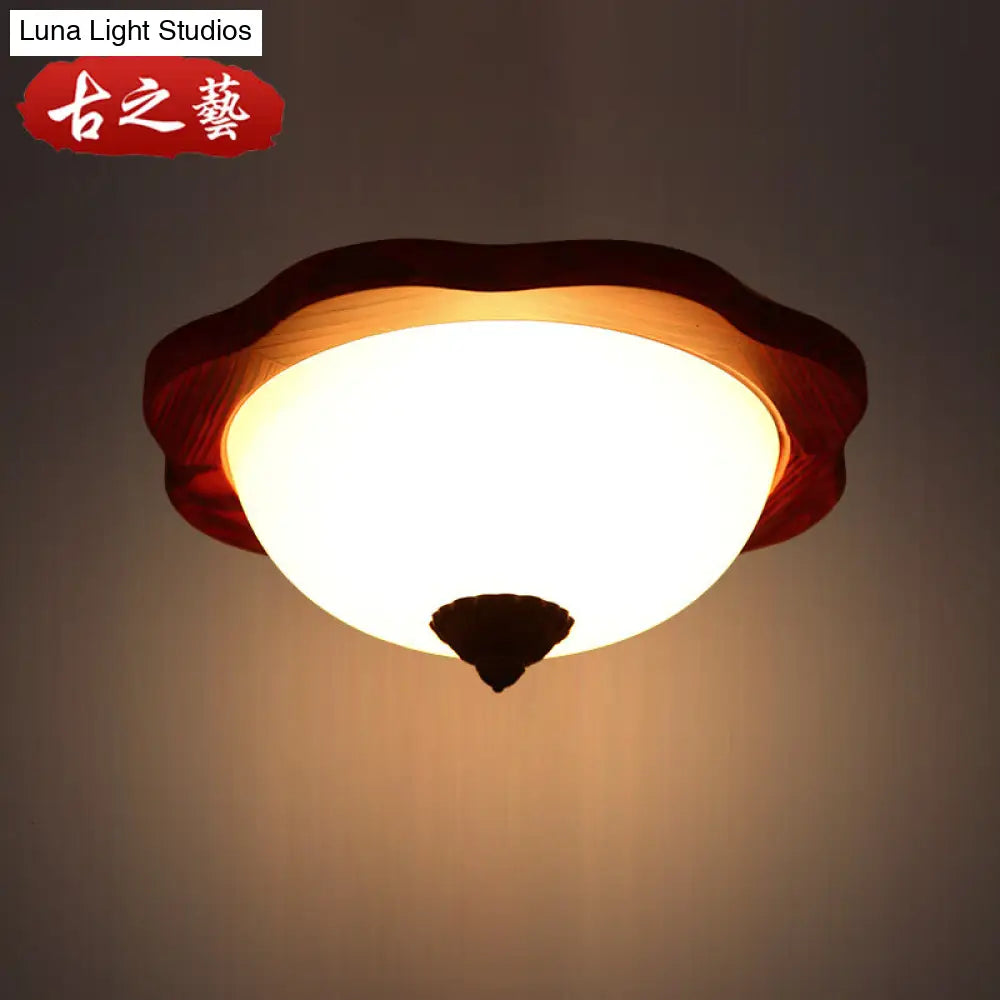 DecorBites™ DecorBites™ Frosted Glass Brown Flush Light Fixture - 16"/19" W - 3 Heads - Rural Flush Mount Recessed Lighting with Wood Flower Panel