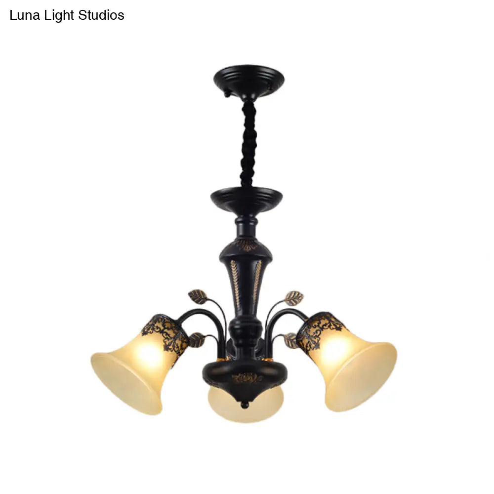 DecorBites™ DecorBites™ Frosted Glass Morning Glory Chandelier - Farmhouse Ceiling Pendant (3/6/8 Lights) in Black/White for Living Room