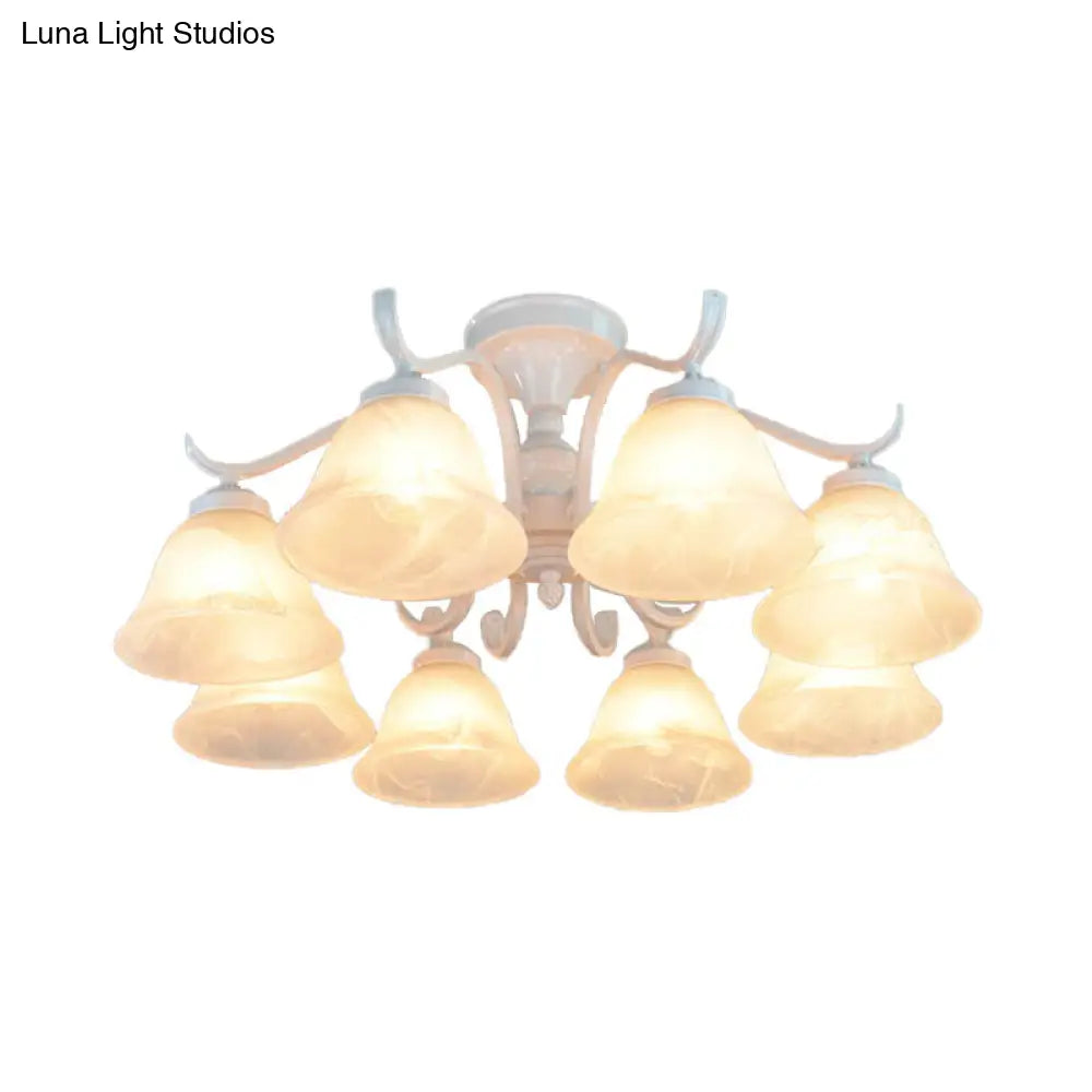 DecorBites™ DecorBites™ Frosted Glass Semi Flush Bedroom Ceiling Light in White - Traditional Bell Design - 3/5/6 Lights Fixture