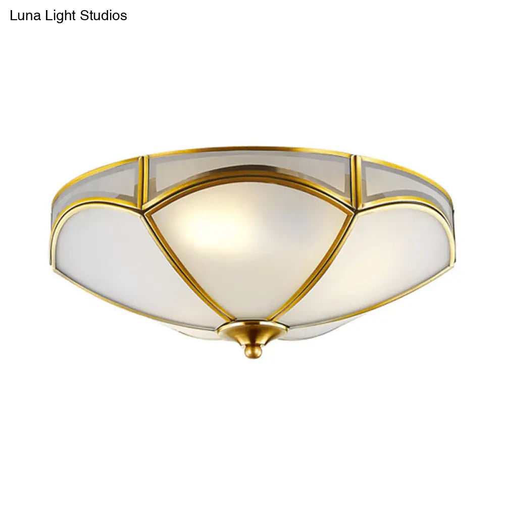 DecorBites™ DecorBites™ Frosted White Glass Brass Ceiling Flush Mount Lamp with 3 Scallop Heads - Perfect for Hallways